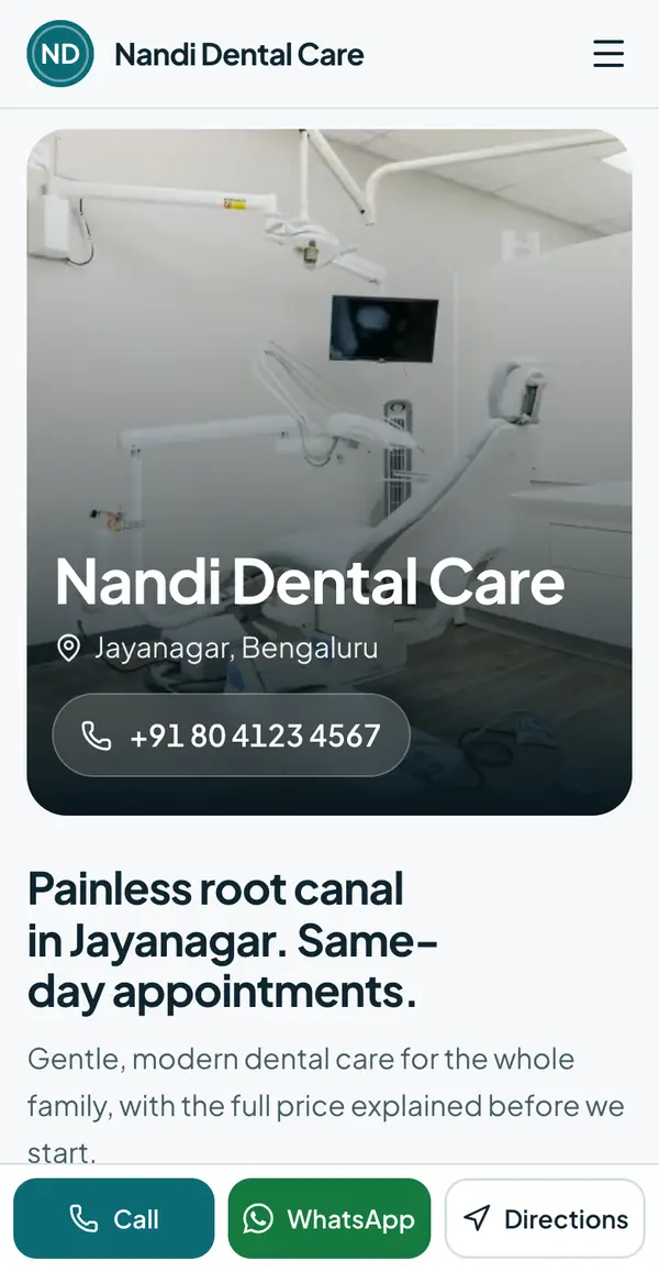 Sample website for a dental clinic: Nandi Dental Care